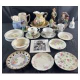 Group of decorated porcelain, figures, cups &
