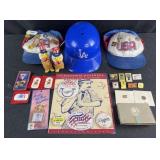 Group of Dodger's collectibles, pins, hats and