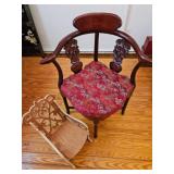 Carved Wood Chair & Mini Rocker w/ Floral Motif