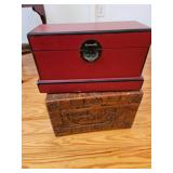 Decorative Wood Boxes: Red Painted & Carved