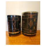 Hand-Painted Wood Storage Barrels w/ Doors