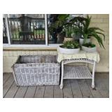 White Wicker Storage Chest and Table