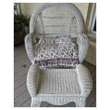 White Wicker Chair and Ottoman Set