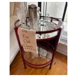 Metal Bar Cart w/Glass Shelves & Accessories