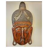 Large Wooden Buddha Head Wall Art, 38 Inches