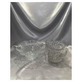 Pressed Glass Footed Bowl & Handled Sugar Dish