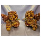 Foo Dog Sculptures with Polychrome Glaze