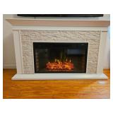 White Electric Fireplace w/ Faux Stone Surround