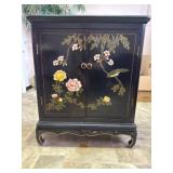 Black Wooden Cabinet with Floral Motif