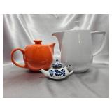 3 Teapots: Gevalia, Orange & Mini Blue Floral