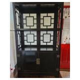 Black Wood China Cabinet w/ Geometric Design