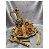 Gold & Blue Porcelain Coffee Set w/ Tray