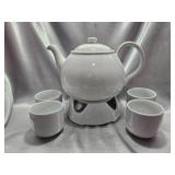 White Porcelain Tea Set w/ Warmer & 4 Cups