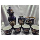 Japanese Porcelain Tea Set w/ Blue Floral