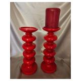 Glossy Red Candle Holders w/ Stacked Design