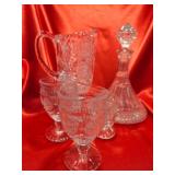 Glass Decanter, Pitcher, Goblets & Mini Mug Set
