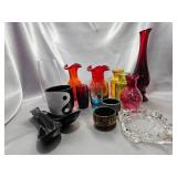 Colored Glass Vases, Bowls & Avon Dish