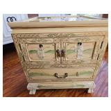 Hand-Painted Oriental Wood Chest w/ Figures
