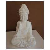 Seated White Buddha Statue w/ Detailed Robes
