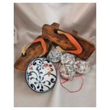 Japanese Wooden Geta Sandals & Ceramics