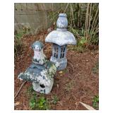 Two Weathered Concrete Garden Lanterns