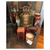 Carved Wooden Buddha Figurine & Assorted Items