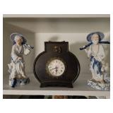 Porcelain Figurines and Ornate Mantel Clock