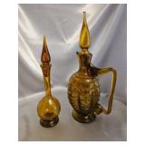 Amber Glass Decanter Set w/ Stoppered Ewer