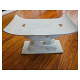 Hand-Carved Wooden Stool with Symbolic Design