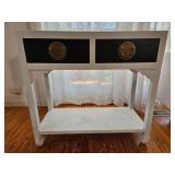 White Console Table w/ Black Fronts & Brass Hardwa