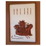Framed 3D Wooden Chinese Dragon Ship Artwork
