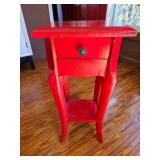 Red Wooden Accent Table with Single Drawer