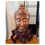 Large Buddha Head Sculpture & Circular Stand