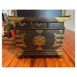 Asian-Style Wooden Cabinet With Brass Accents