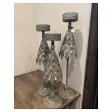 Three Tall Metal Candle Holders