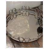 19-Inch Silver Metal Tray with Decorative Edges