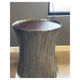 Round Drum-Style Metal-Sided End Table