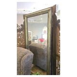 Beveled Wall Mirror with Distressed Frame