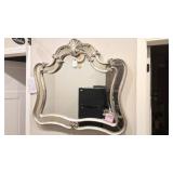 Ornate Beveled Wall Mirror with Distressed Frame