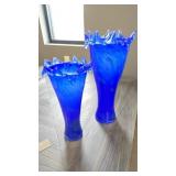 Blue Glass Vases with Flared Rims