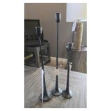 Three Metal Candlestick Holders