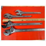 Four Adjustable Wrenches, 18" and 24"