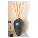 Black Glossy Vase With Bamboo Sticks