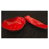 Italian Red Ceramic Bowl and Tray Set