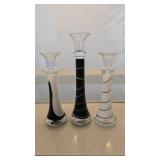 Three Glass Swirled Design Candle Holders