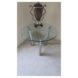 Beveled Glass Top Side Table, 28' Round