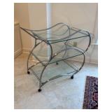 Three-Tiered Glass and Metal Bar Cart