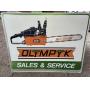 Olympyk chainsaw, sales, and service sign