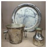 Silver plated, bucket, and tray