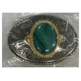 Western belt buckle with green stone
